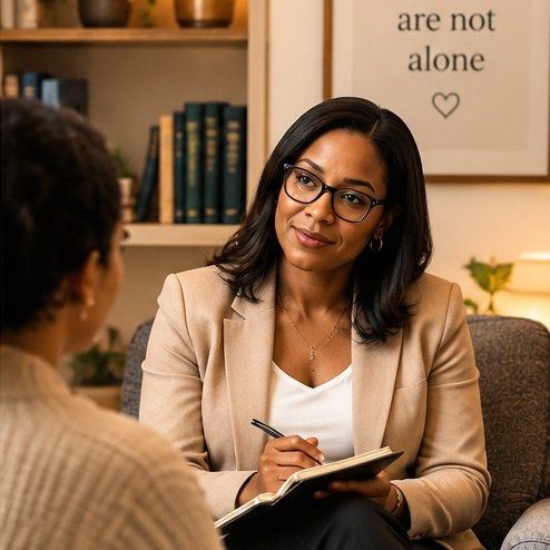 A therapist taking notes in a supervision session